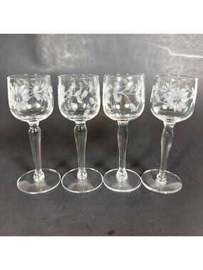 VTG Set of 4 Glastonbury Lotus Floral Etched Crystal Cordial Liqueur Glasses